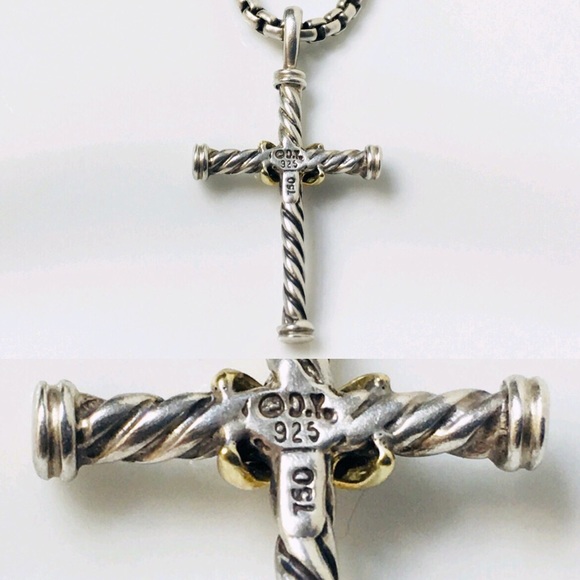 David Yurman Sterling & 18k X Cable Cross Pendant - Picture 3 of 8